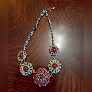 Ann Taylor Red and Silver Floral Necklace